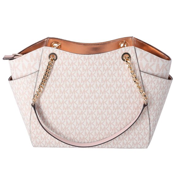 Michael Kors Jet Set Travel Large Chain Shoulder Tote Rose Gold MK Signature - Picture 4 of 6